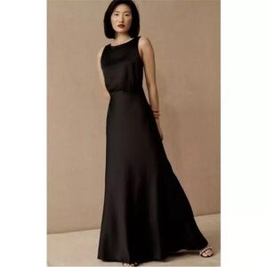 BHLDN Beckett Satin Charmeuse Maxi Dress Black 0